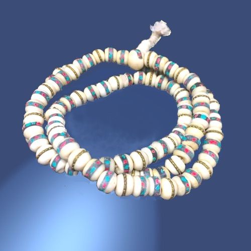 Coral encrusted white bone beads, turquoise